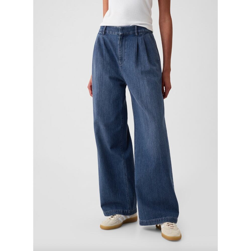 Gap 365 Trouser Jeans High Rise Denim Wide Leg Pleated Relaxed 16 33
